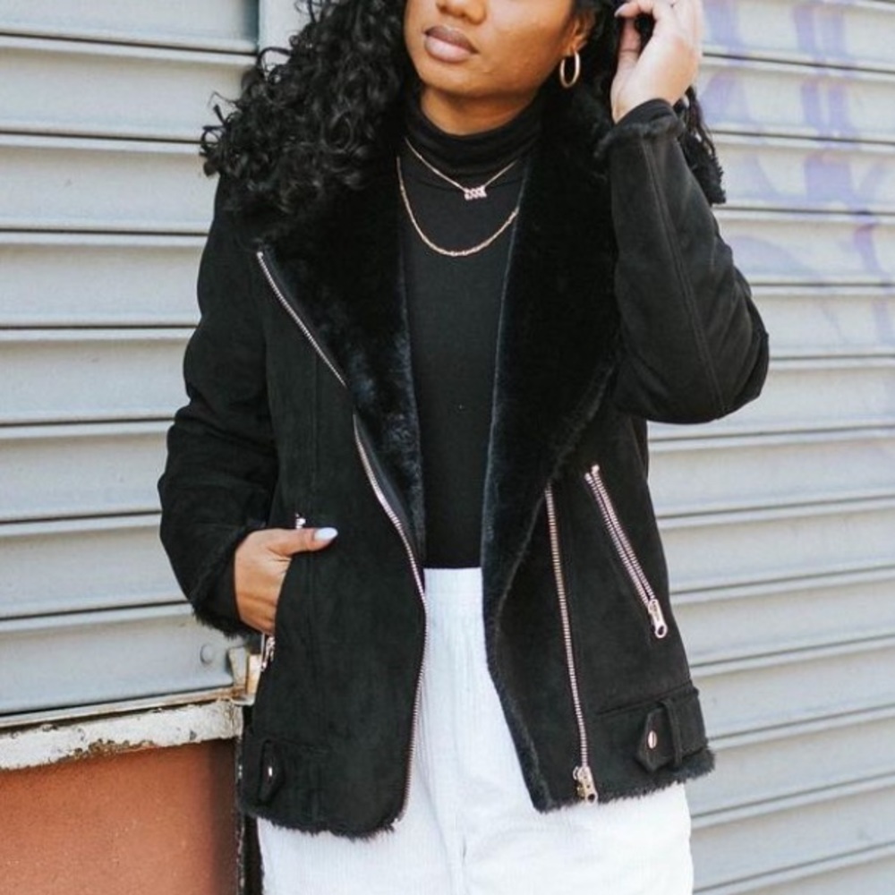 H&M Faux Fur Biker Jacket